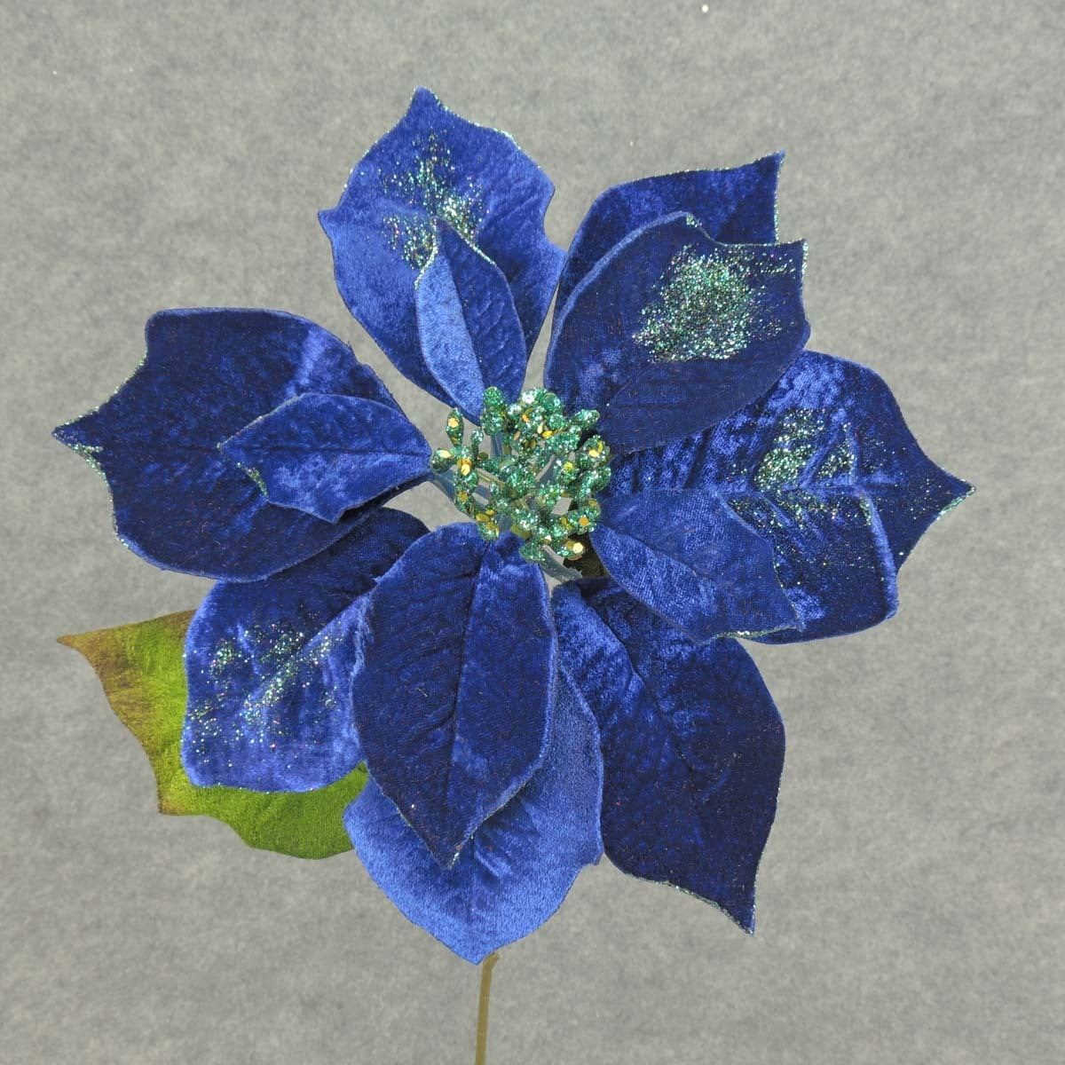 1 Pc, 20 Inch Tall Artificial Blue Velvet Poinsettia Spray Features 1