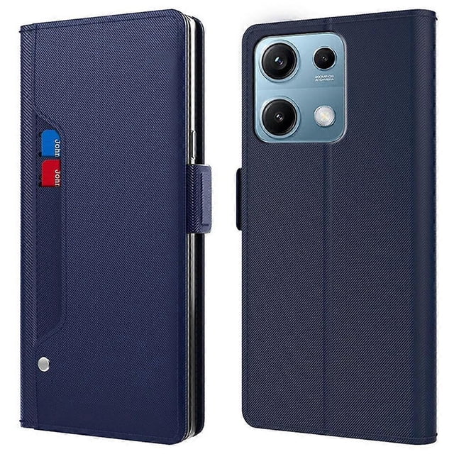 For Xiaomi Redmi Note 14S 4G Case Stand PU Leather Phone Cover Card Holder Mirror - Black
