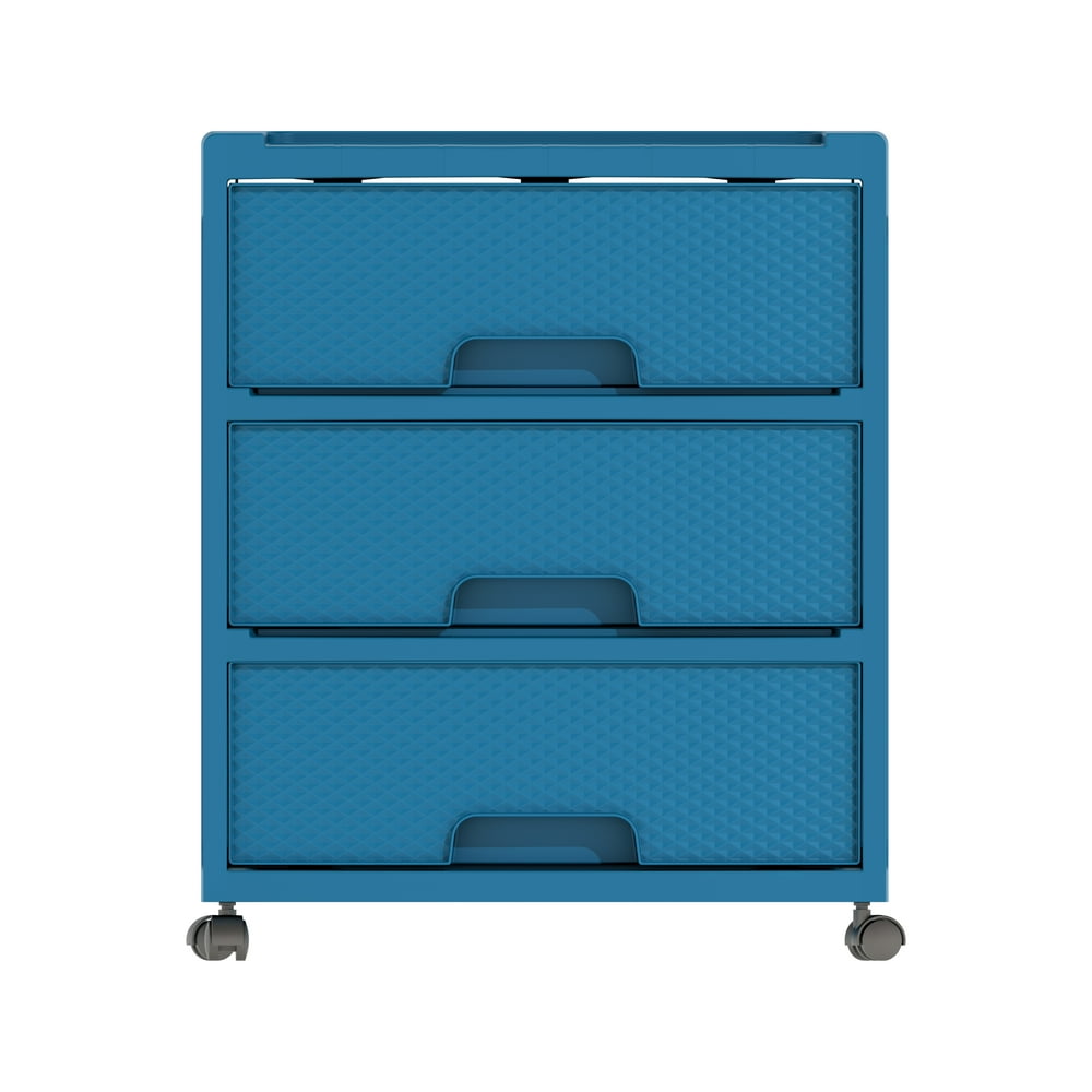 Mainstays Rolling 3 Drawer Storage Organizer Cart, Blue