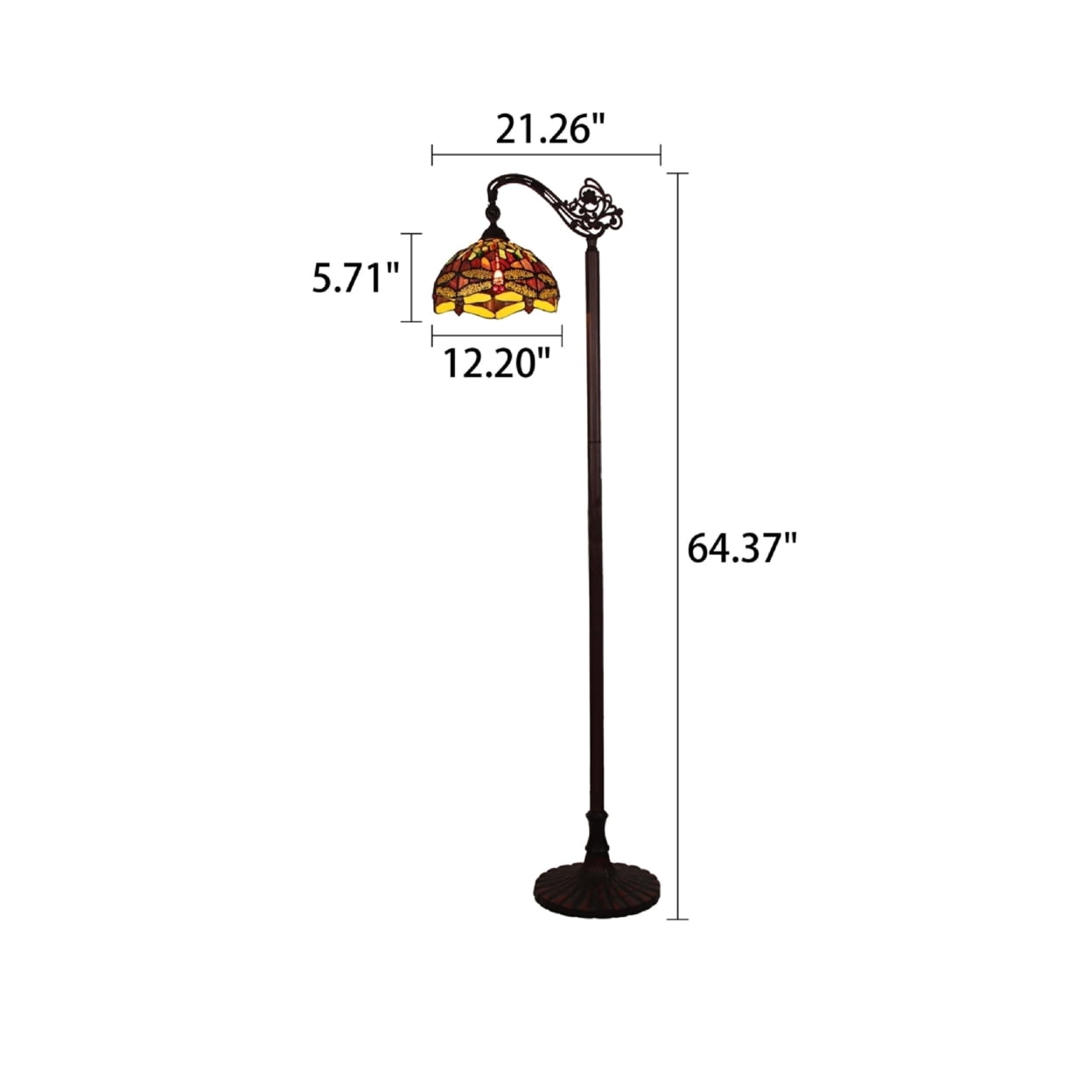 CHLOE Lighting EMPRESS Dragonfly Tiffany-style Dark Bronze 1 Light Reading Floor Lamp 11" Wide