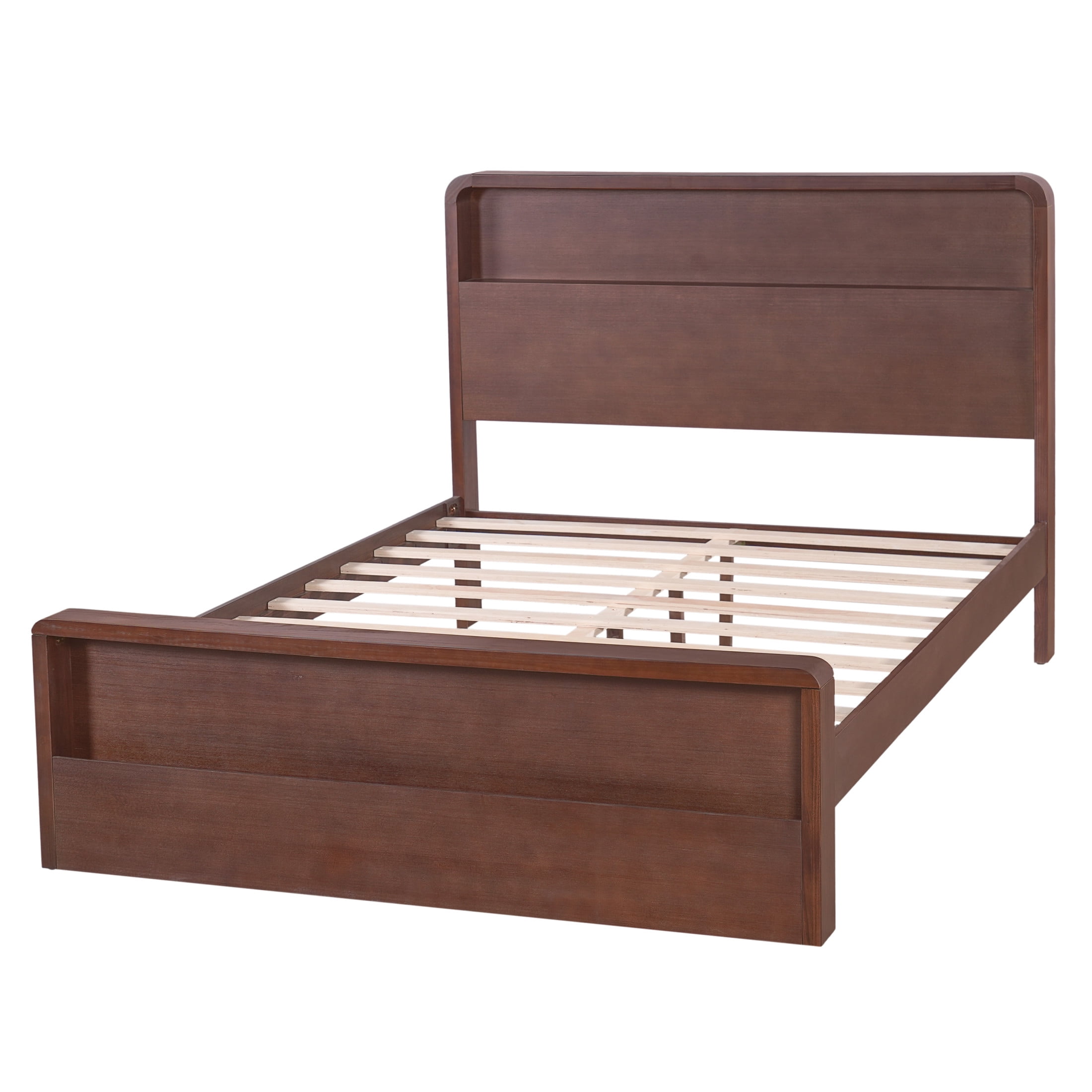 Christopher Knight Home Queen Solid Wood Bed Frame with Open Storage Headboard & Footboard, Walnut