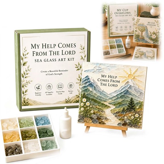 Psalms of Comfort & Strength Sea Glass Art Kit for Adults, DIY Decor，#H | Inspirational sea glass craft with Psalm-themed design for hands-on DIY creativity, meaningful gifting, and faith wall decor