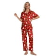 thumbnail image 3 of DAKIMOE Silk Satin Pajamas Set for Women Two-Piece Short Sleeve Shirt with Long Pajama Pant Set Soft Button Down Loungewear Nightwear Pjs Sleepwear for Women, 3 of 9