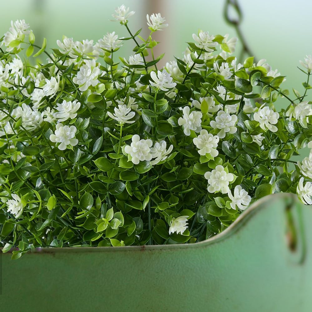 20 Bundles White Fake Outdoor Flowers Fake Plants UV Resistant, Faux Flowers for Home Garden Party Decor