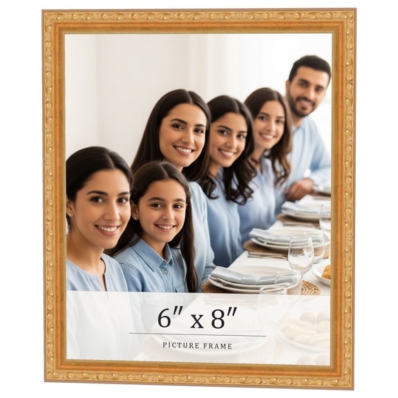 6x8 Frame Gold Solid Wood Picture Frame Width 1.125 Inches | Interior Frame Depth 0.375 Inches |