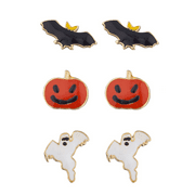 Lux Accessories Festive Halloween Bat Pumpkin Ghost Stud Post Earring Set (3prs)