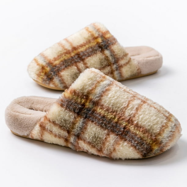 Xucatan Women's Plush Checkered Slippers, Memory Foam Indoor House Silent Shoes with Thick Non-Slip Sole, Warm Fuzzy Winter Slippers Gift