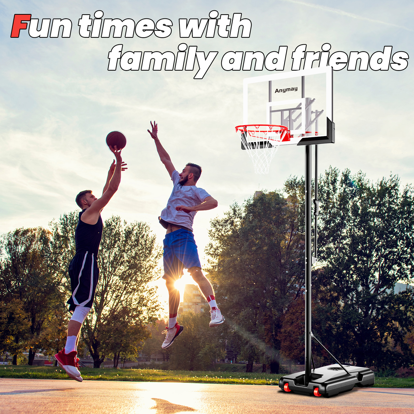 Basketball Hoop Outdoor 44 Inch Shatterproof Backboard 4.8-10ft Height Adjustable Portable Basketball Hoop Goal System for Kids Youth Adults Play in Backyard/Courts/Indoor