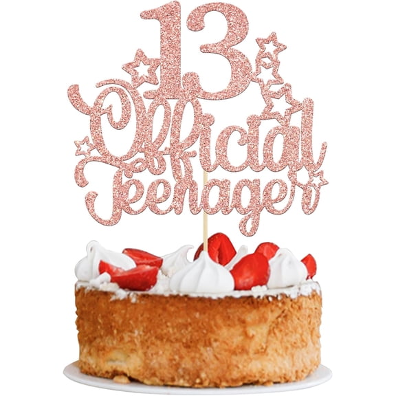 1 Pack 13 Official Teenager Cake Topper Glitter Number 13 13th Birthday Cake Pick Decorations for Teen 13th Birthday Party Decorations Supplies Rose Gold