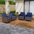 thumbnail image 3 of COOS BAY Harbor Retreat Mix Brown Rattan Wicker Outdoor Patio Swivel Glider Rocking Chairs with Curved Armrest, Blue Cushions, Set of 4, 3 of 9