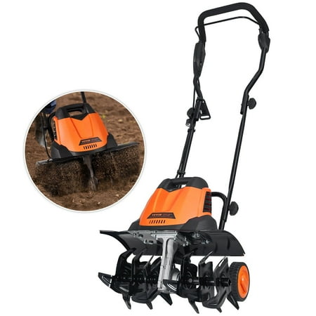 12 Amp Electric Tiller/Cultivator, 18" Tilling Width & 3.94" Depth, Steel Manganese Tines, Corded Rototiller for Garden Soil Digging and Lawn Care