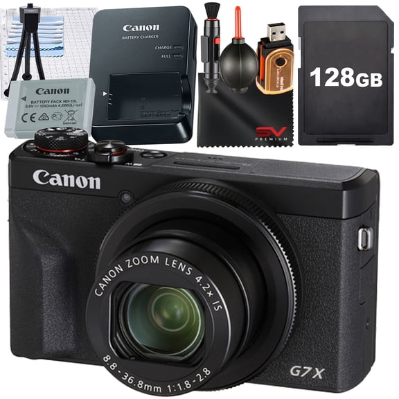 Canon PowerShot G7 X Mark III Digital Camera (Black) with SanDisk 128GB Memory Card   Cleaning Pen   SV Premium Accessory Bundle (International Version)