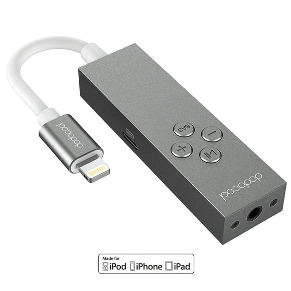 Fawoonu dodocool MFi Certified 2-in-1 Lightning to 3.5mm Audio Adapter with Inline Remote, Bass Boost, and Charging Support for iPhone X/8/7 Series, Space Gray