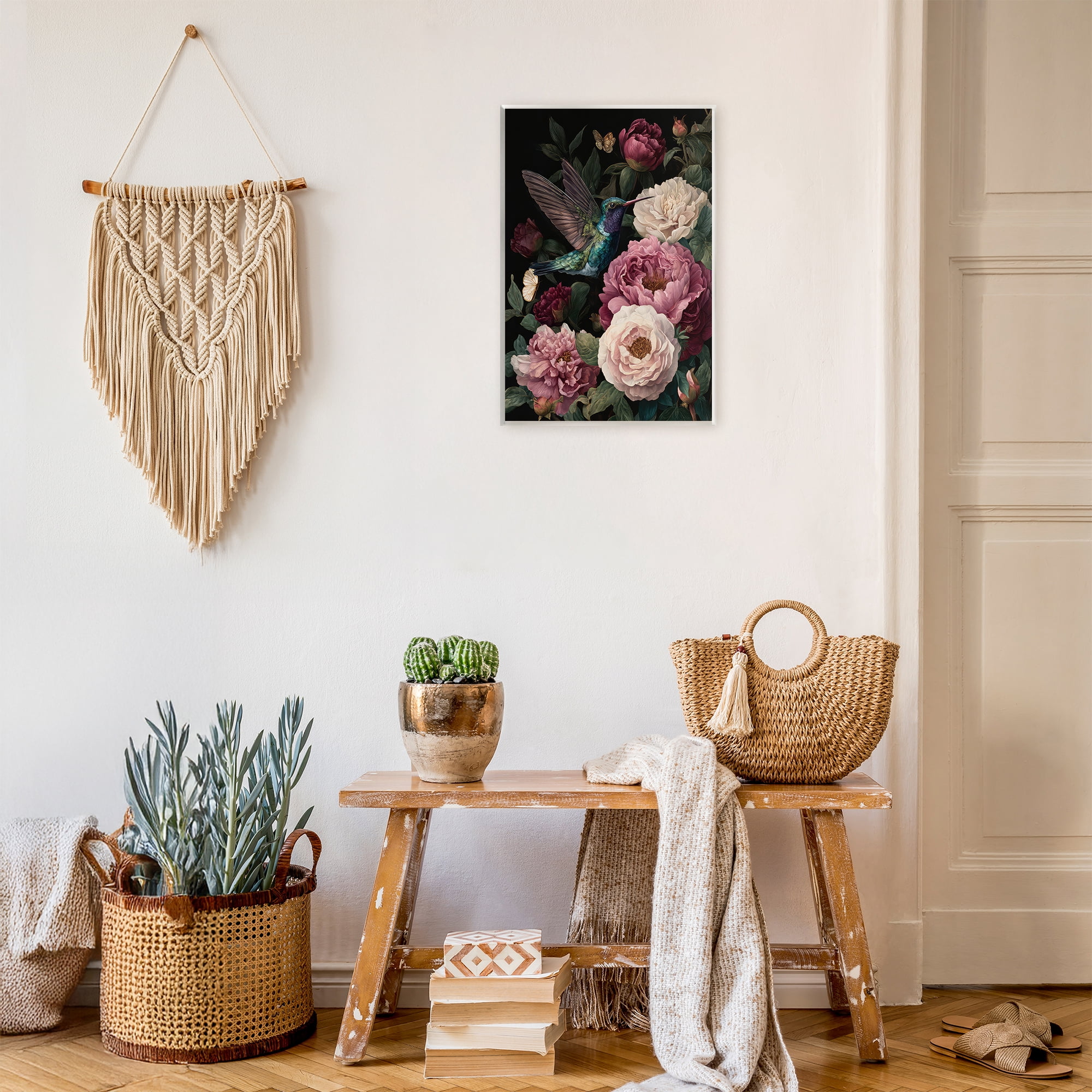 Stupell Industries Hummingbird & Lush Peonies Wall Plaque Art, design by The Wands Want