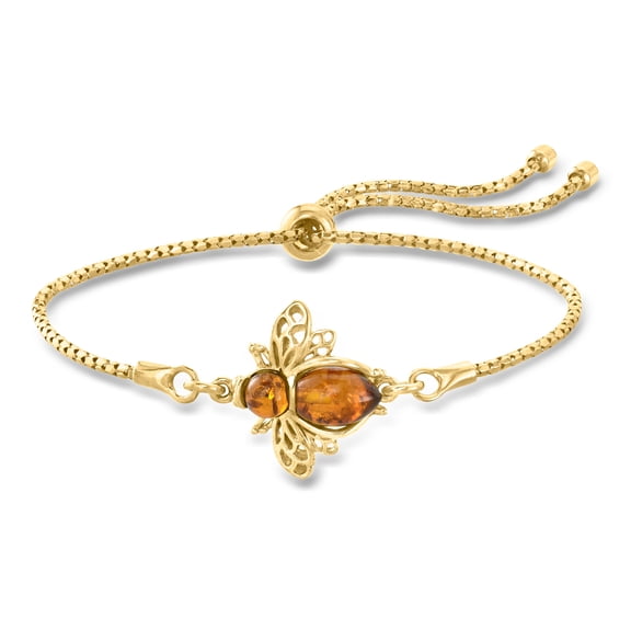 Ross-Simons Amber Bumblebee Bolo Bracelet in 18kt Gold Over Sterling, Women's, Adult