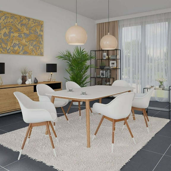 Midtown Concept Pieve 7-Piece Solid Wood 100% FSC and Recycled Resin Rectangular Dining Set