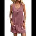 thumbnail image 2 of Vestido de Verano para Mujer, Sin Mangas, con Bolsillos, Informal, Corto, Corte A, Cuello Redondo. Rosa S, 2 of 9
