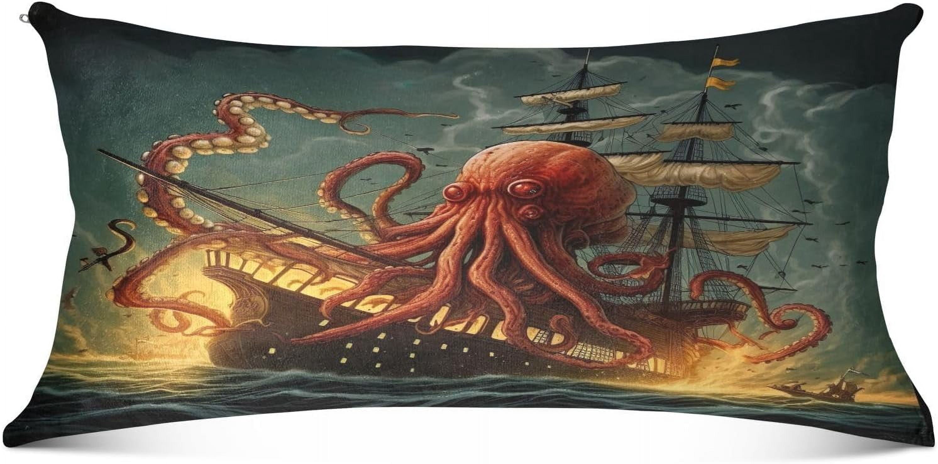 Octopus Pirate Ship Body Pillow Cover with Zipper, Soft and Cozy