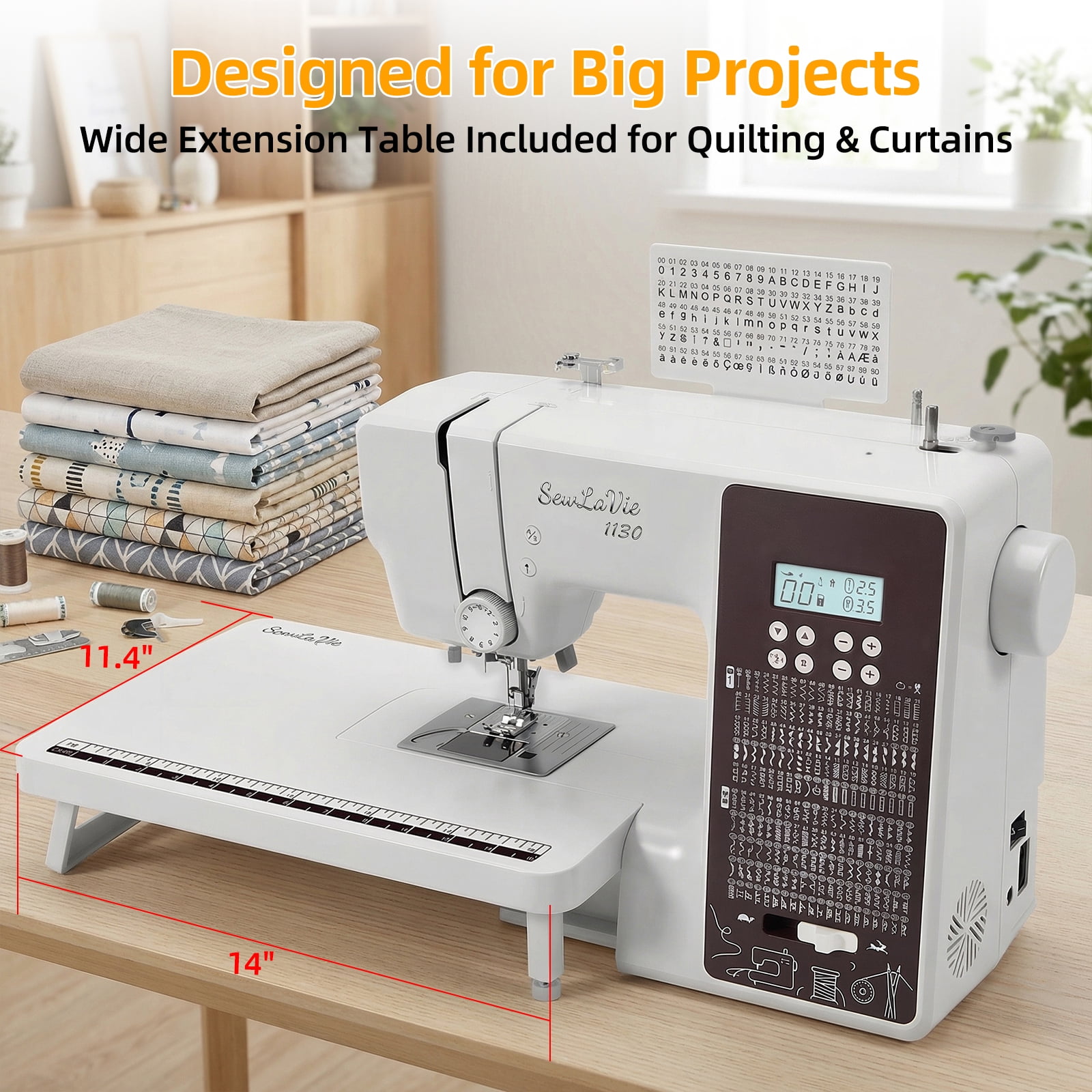 Sewlavie 1130 Computerized Sewing Machine with 300 Built-in Stitches, Wide Extension Table and Heavy Duty Metal Frame, White