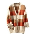 thumbnail image 2 of Sakmal Cardigan Sweaters Women Soft Knitted Open Front Tunic Cardigan Color Block Long Orange Outwear Coat, 2 of 6