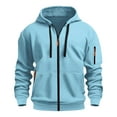 thumbnail image 5 of Men Casual Hoodies Jackets Full Zip Drawstring Long Sleeve Sports Sweatshirt Hooded Outwear Jacket with Arm Pockets Light Blue S, 5 of 7