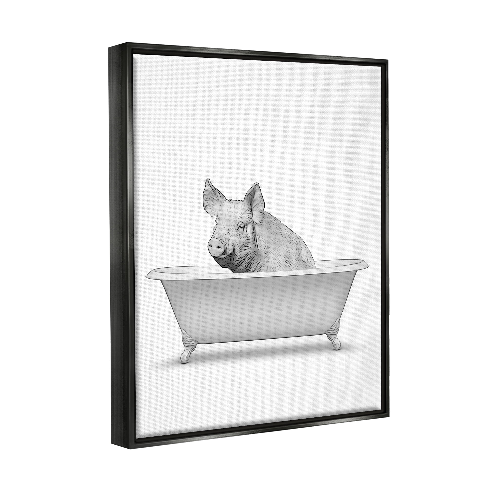 Stupell Industries Pig In Tub Bathroom Animal Animals & Insects Painting Black Floater Framed Art Print Wall Art
