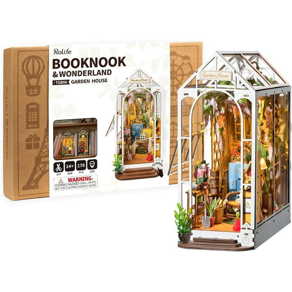 YANGLI DIY Book Nook Kit – Garden House 3D Puzzle Bookshelf Insert for Teens & Adults