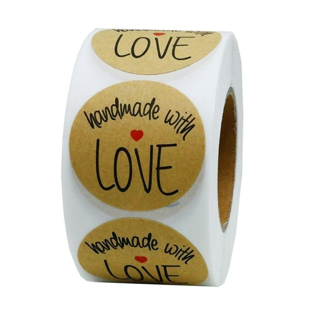 Hecho con de Amor con Fuente Negra Total de 1 500 Etiquetas Adhesivas Por - Etiquetas de Navidad Reg perfecl Gracias Kraft Labels