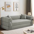 thumbnail image 6 of VFD 3-Seat Convertible Sleeper Sofa Bed with 2 Pillows, Teddy Sofa Corduroy Folding Mattress Couch, No Assembly Required Floor Sofa Lounge Boneless Couch for Living Room Bedroom, Light Gray, 6 of 9