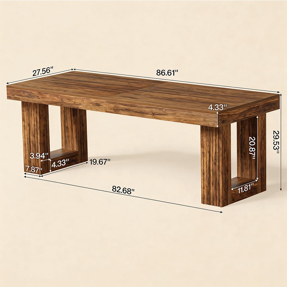 Finmind 86.6" Extra Long Double Desk for Two People, 2-Person Computer Desk with Large Workspace, Wooden Writing Table for Home Office, Rustic Brown