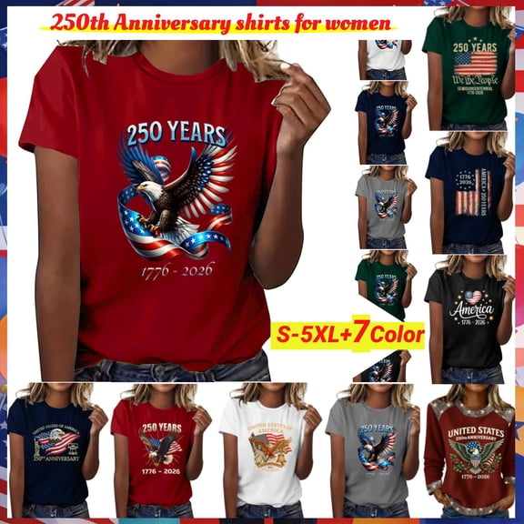 Ladies USA Founding 250th Anniversary Graphic Shirt, Easy Breezy Fit Short Sleeve Round Neck Tee, Lightweight Comfortable Fit, Community Events, Independence Day Keepsake Gift