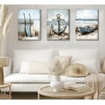 thumbnail image 4 of Coastal Beach Canvas Wall Art Sailboat Paddle And Anchor Paintings Pictures Wall Decor Nautical Posters Prints Artwork Suitable for Living Room Bedroom Home Office Corridor（Only canvas）, 4 of 6