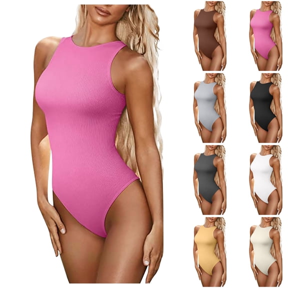 Daiosportswear Women'S Tummy Control Shapewear Bodysuit High Neck Seamless Body Shaper Sleeveless Racerback Thong Body Suit Tank,Shorts for Women