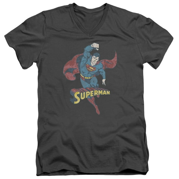 Dco/Desaturated Superman S/S Adult V-Neck T-Shirt Charcoal