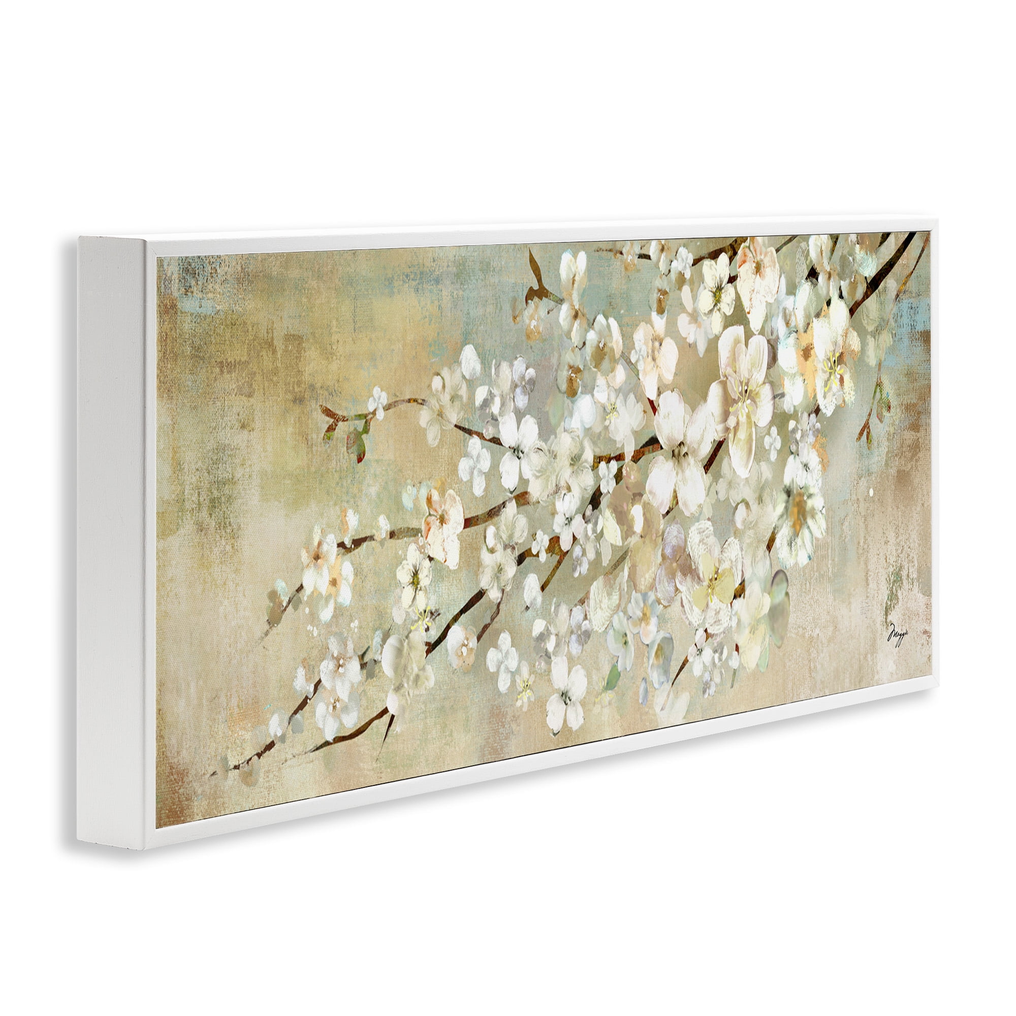 Stupell Industries Blooming Flower Tree Branch Painting Botanical & Floral Painting White Framed Art Print Wall Art, 24 x 10