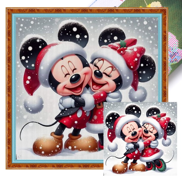 Hilo Algodón Ecológico Bordado Punto Cruz Impreso Mickey Minnie 11CT 40x40cm