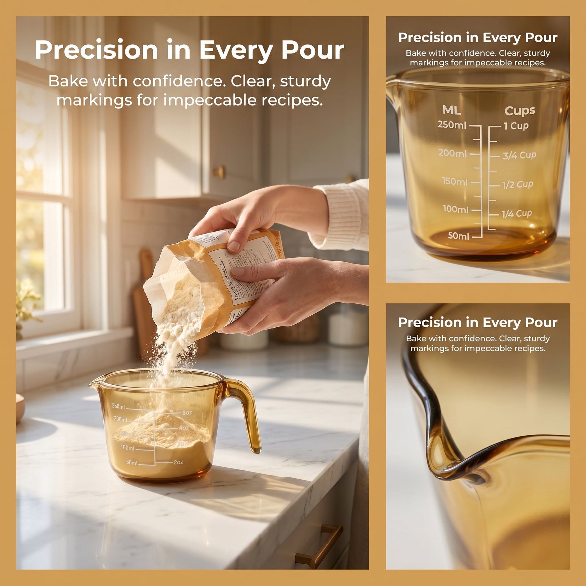 Unique Bargains Glass Measuring Cup for Kitchen Cooking Yellow 250ml