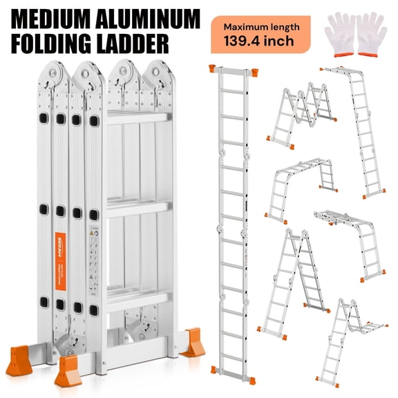 SEKAM 11.6Ft Multi-Purpose Folding Aluminum Ladder, 7-in-1 Adjustable Step Ladder & Extension Ladder, Heavy Duty 330 lbs Capacity (139.4" Max Length)
