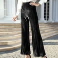thumbnail image 6 of YYDGH Women's Velvet Pants Wide Leg Flare Pants Elastic High Waist Palazzo Casual Bell Bottom Trousers Black XL, 6 of 7
