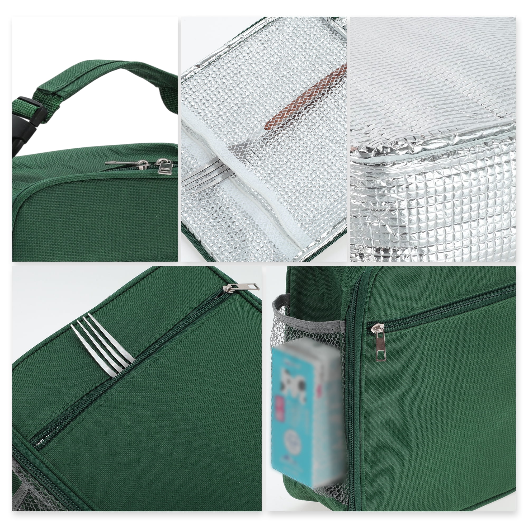 Unique Bargains Reusable Insulated Lunch Box Tote for Work Deep Green 195 oz