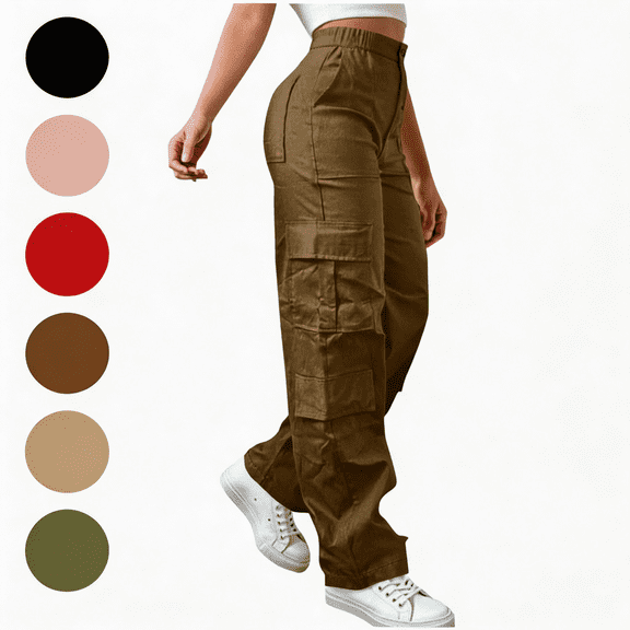 Nugftut Womens Cargo Pants with Pockets Straight Leg Drawstring Waist Outdoor Jogger Trousers Loose Casual Work Pants