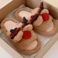 thumbnail image 2 of Christmas Slippers Adult Cute Cartoon Design Fuzzy Slippers Santa Reindeer Homewear Indoor Warm Winter Shoes Christmas Gifts #07 Coffee & Size 10.5, 2 of 9