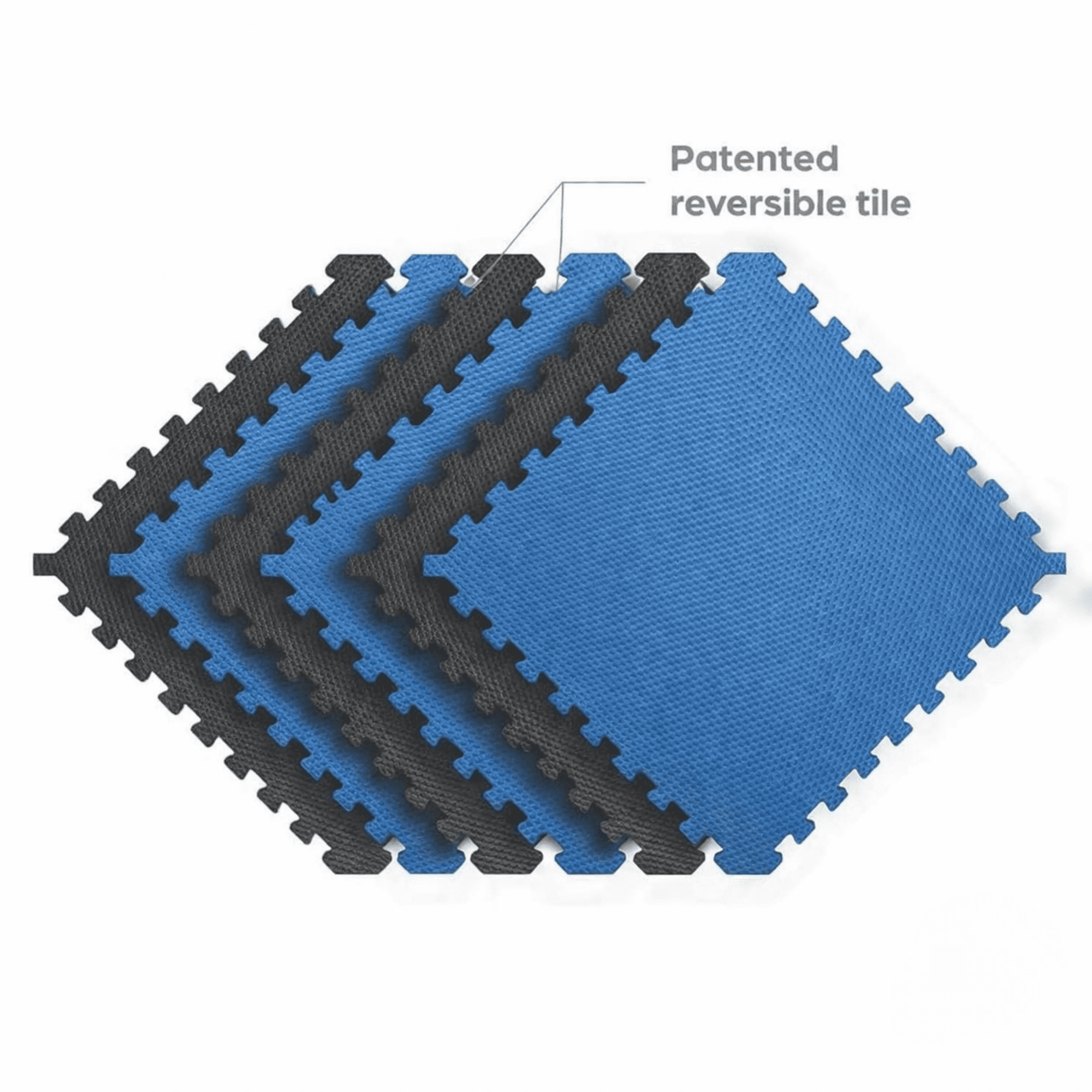 Norsk Reversible EVA Foam Exercise Mats - 6 Tiles with Edge Pieces, 24"x24" Interlocking Gym Flooring, Anti-Slip Workout Mats (Blue-Black)