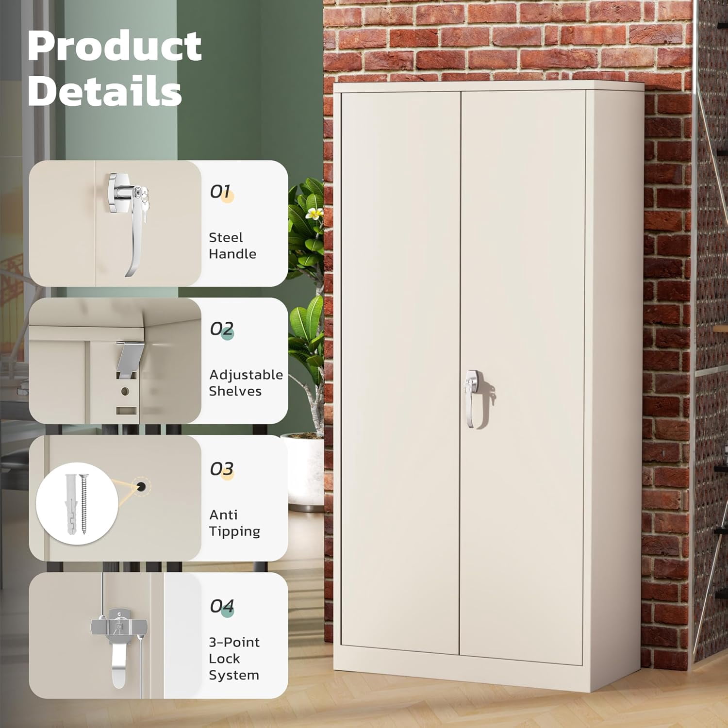 SOLAURA 72 inches Tall Metal Garage Storage Cabinets, Lockable Steel Storage Cabinet with Doors and Adjustable Shelves for Office, Home, Shops, Garage, Assembly Required, Warm Gray