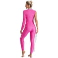 thumbnail image 4 of Kaerm Women Acrobatic Gymnastics Performance Jumpsuit Metallic Shiny Rhinestones Full Body Leotard Hot Pink S, 4 of 7
