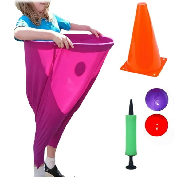 Granny Pants Yard Game Sets，Includes 1 Pair of Hilarious Pants, 2 Bouncy Balls、1 Marker Cone & 1 Air Pump，Fun Giant Yard Games for Adults, Family Reunions & Parties