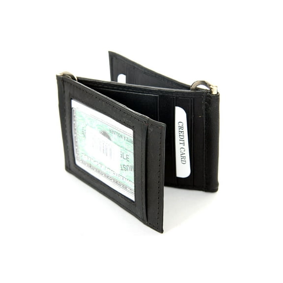 Men's Leather Dual Money Clip Credit Card ID Holder Black Wallet 4.5 x 3.00 inches