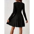 thumbnail image 4 of Robe Courte en Tricot Côtelé à Manches Longues pour Femmes Automne Hiver à Col en V Décontractée Évasée Ligne A Robe Chandail Noir m, 4 of 9
