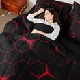 thumbnail image 4 of jejeloiu Red Black 7-Piece Twin Bedding Sets,Abstract Geometric Hexagon Bedding Comforter Set For Men Women Reversible, 4 of 8