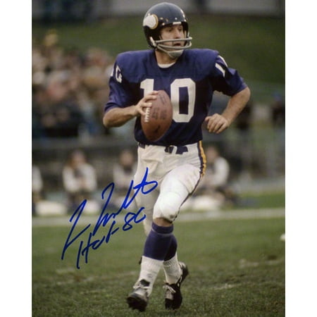 NFL - Fran Tarkenton Autographed 8x10 Photograph | Details: Minnesota Vikings, Purple Jersey, Scrambling, with "HOF 86" Inscription